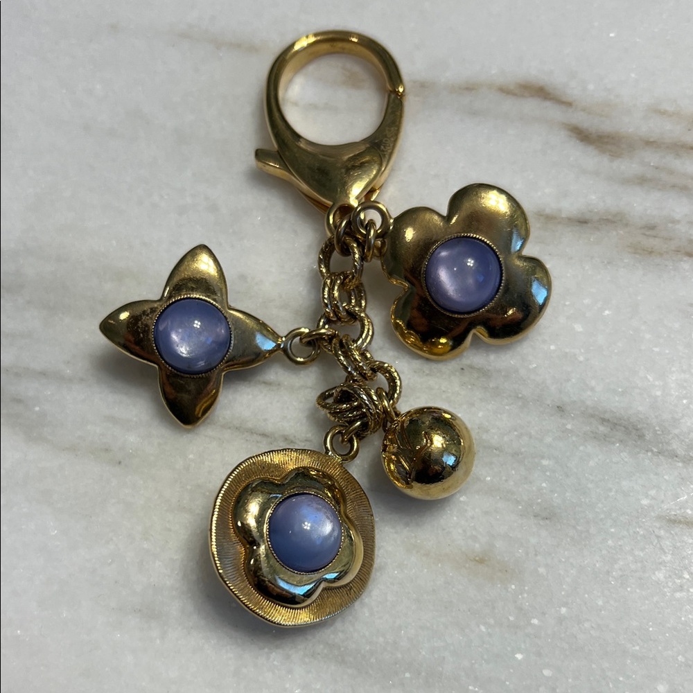 Louis Vuitton Gold-tone Lilac/blue Cabochon Charm Keychain